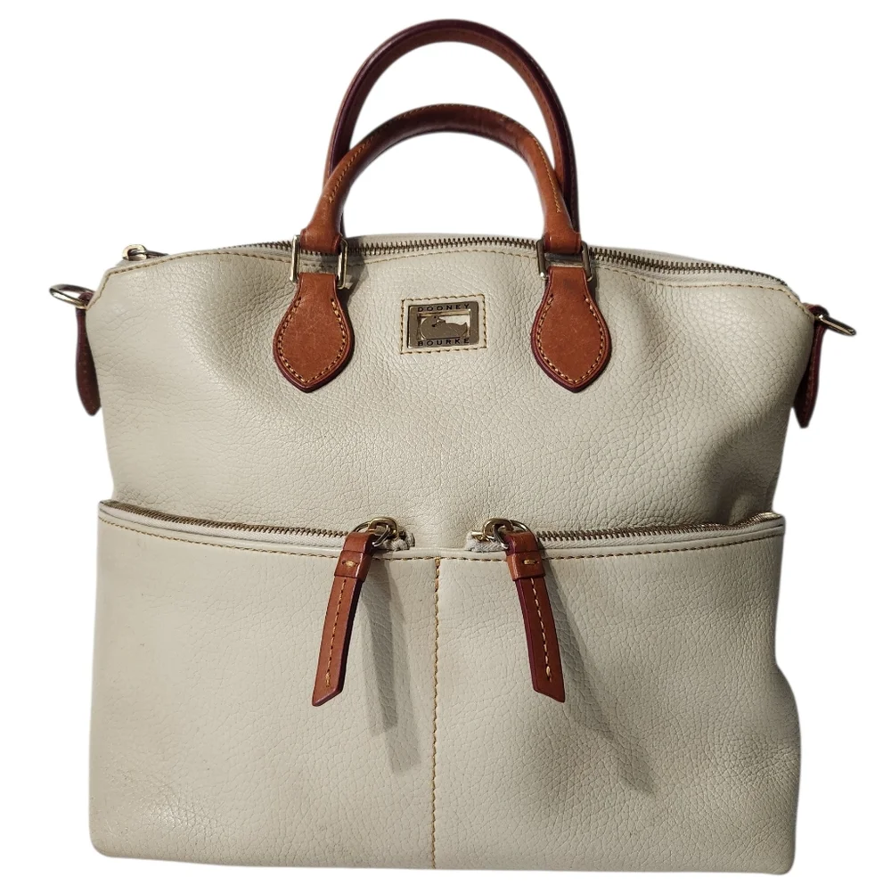 Dooney & Bourke Dillen Pebbled Leather Double Pocket Satchel Cream